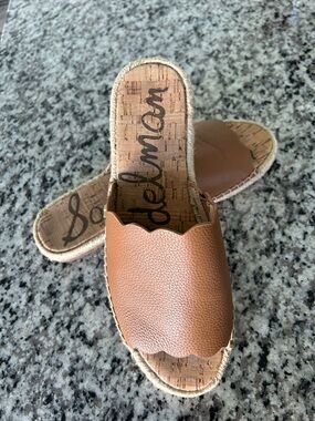 Sam Edelman Andy Leather Spadrille Slide Sandals in Brown and Tan. Size 9.5